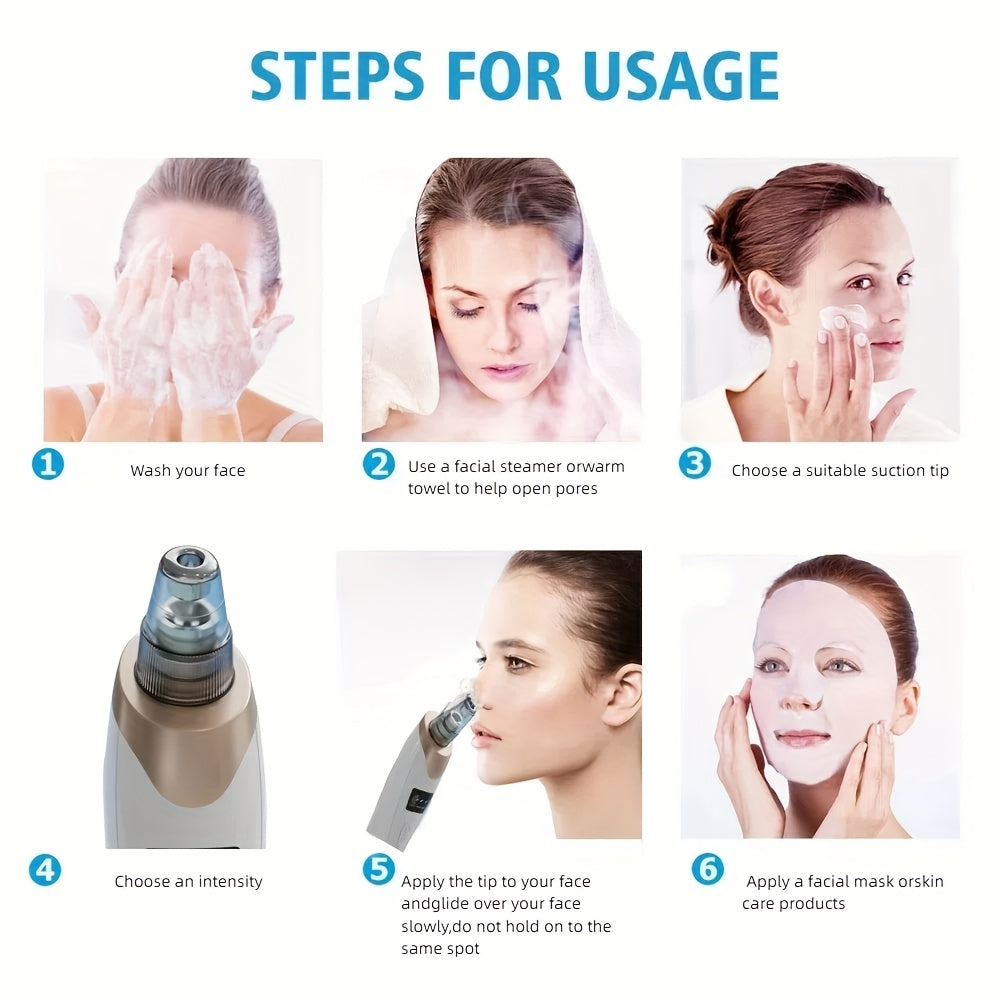 2025 New Facial Pore Vacuum Blackhead Remover, Facial Pore Cleaner - 3 Suction, 5 Probes, USB Rechargeable Facial Cleaning Kit - Adult Facial Electric Cleaning Tool, Birthday Gift, Mother'S Day