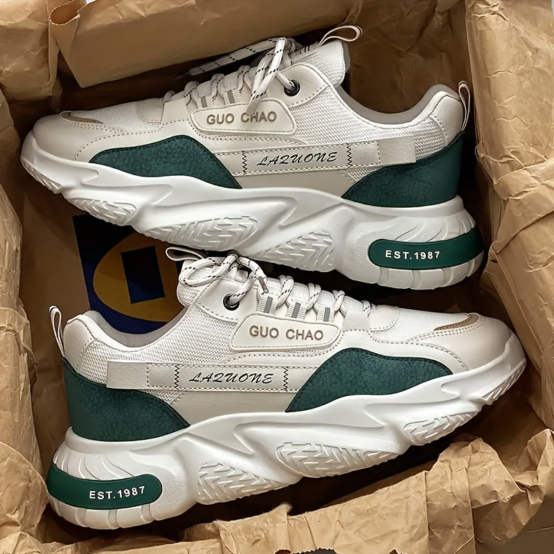 1 Pair Men's All-Season White Low-Top Sneakers - Heavy-Duty Traction PVC Sole, Lace-Up Casual Shoes for Travel, & Daily Wear - Cushioned, All-Terrain Grip (Black/White) - Versatile Outdoor & Footwear