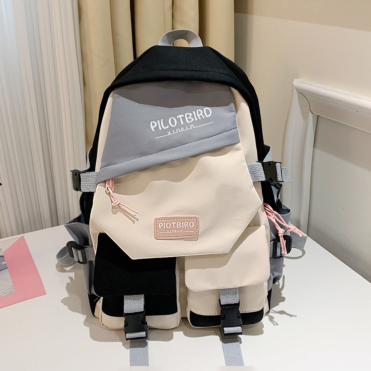Aesthetic Color Contrast Travel Backpack, Large Capacity Flap Schoolbag, Japanese Preppy Style Bookbag For Students Back To School