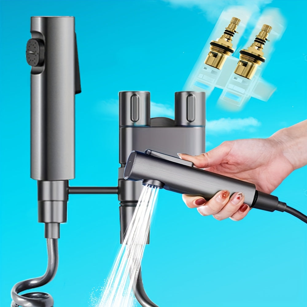 Stainless Steel Heavy-Duty Wall-Mounted Shower System with Adjustable Vertical Spray Gun - Dual-Outlet Angle Valve (G1/2 Male Thread) for Bathroom,, Car Wash - ABS Hose Compatible, Polished Chrome & Valve Core