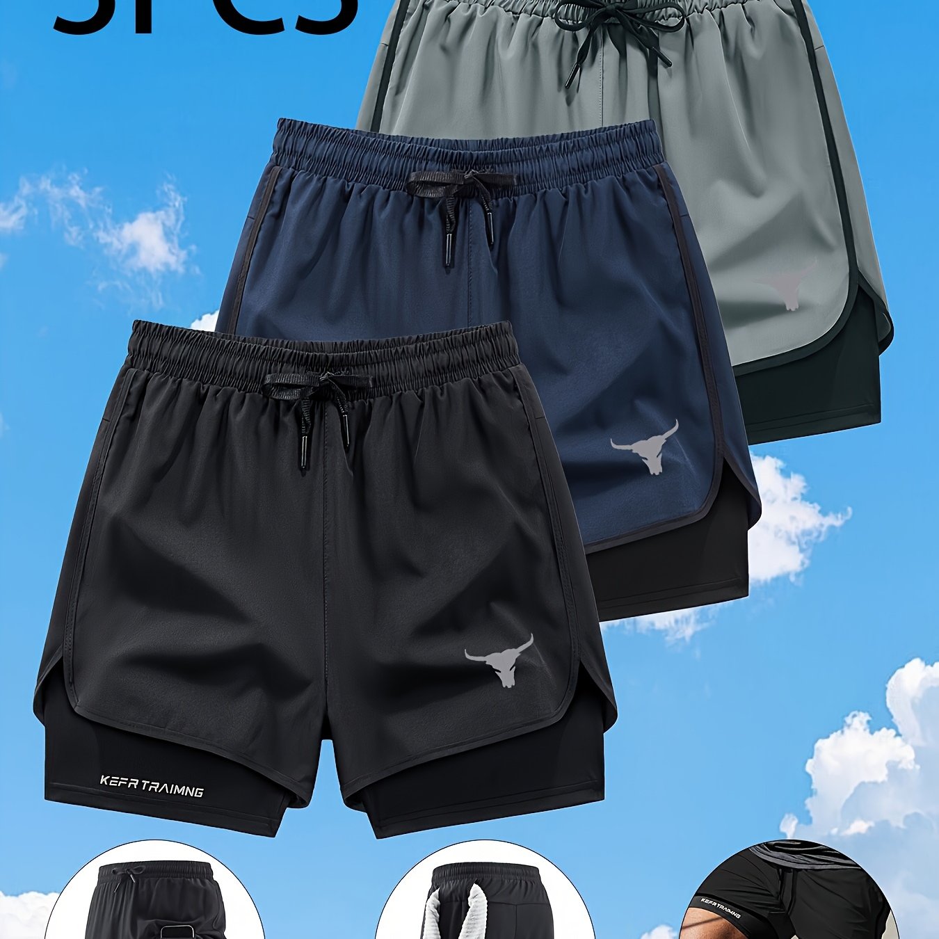 Zhiyu OBM 3pcs Men's Fitness Running Shorts, Elastic Waistband, Soft Lining, Towel Included, Perfect as a Gift