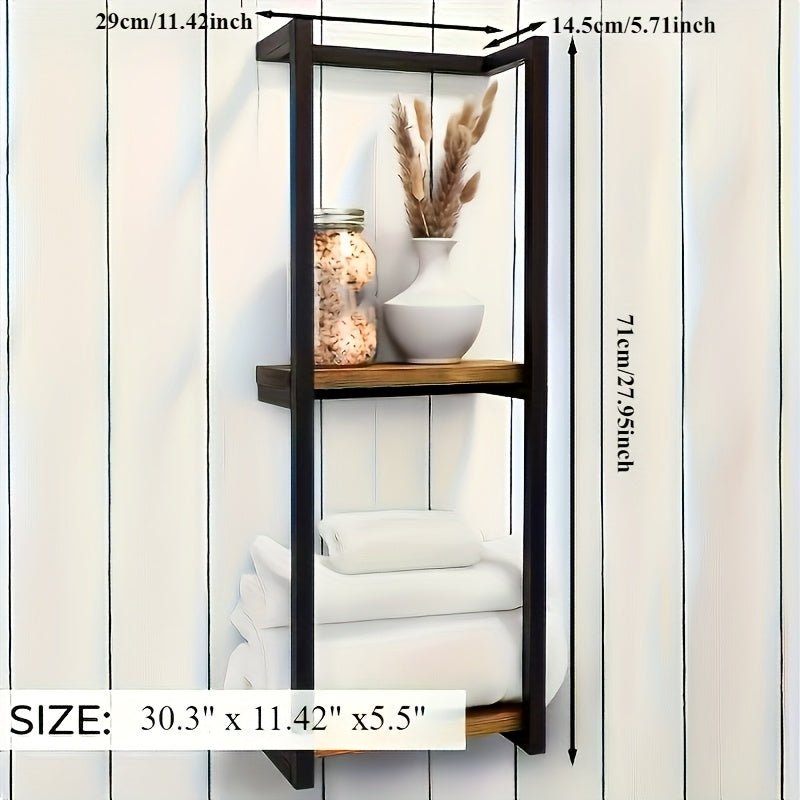 2-Tier Iron Wall Mounted Towel Rack, French Country Style Bathroom Storage Rack, No Electricity Required, Durable Iron Material