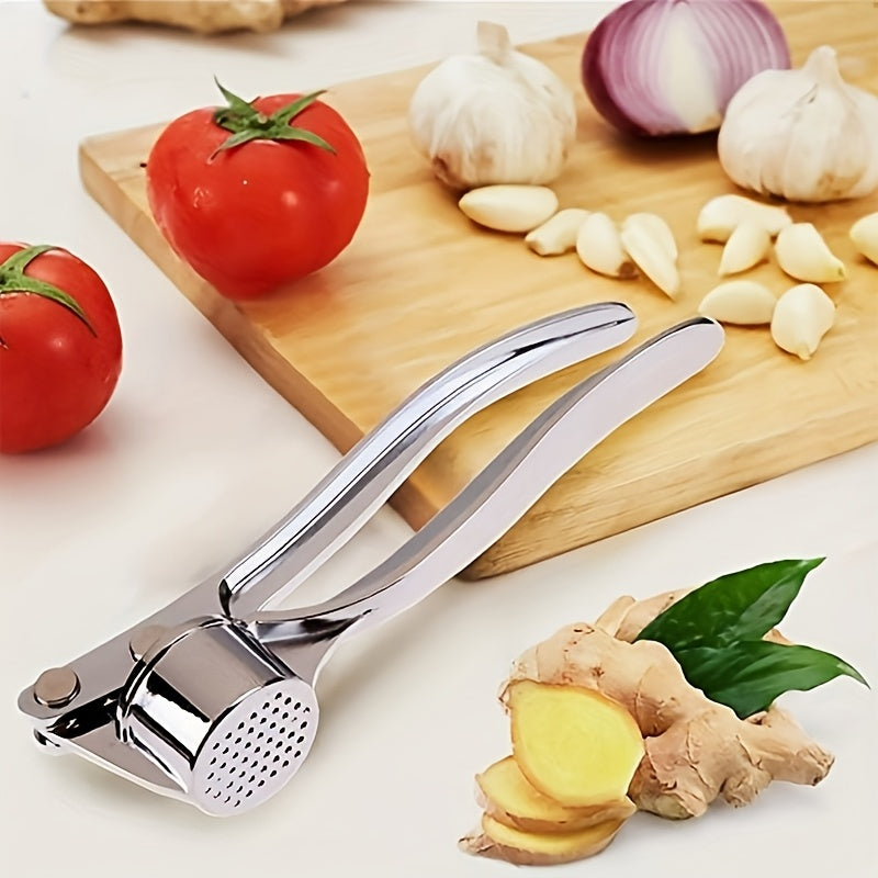 1pc Garlic Crusher & Presser - Multi-Functional Aluminum Kitchen Tool for Effortless Garlic Mincing, Includes Cleaning Pad, No Electricity Needed, Ideal for Home Cooking, Garlic Crusher for Cooking