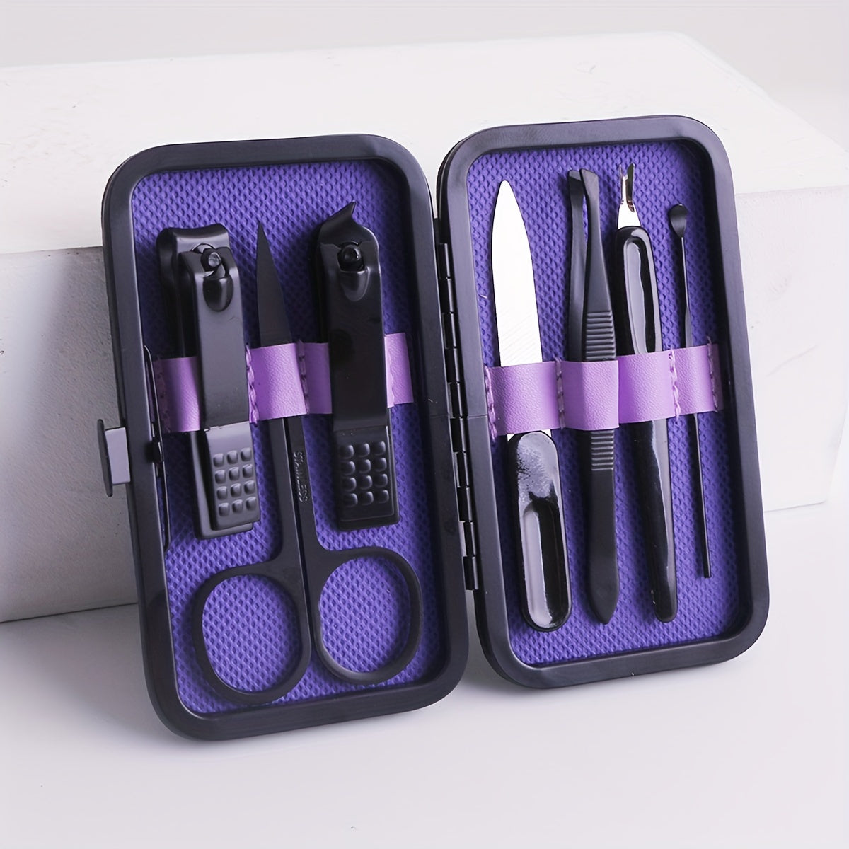 Manicure Set Nail Clipper Set Built-in Nail File Men's And Women's Personal Care Portable Travel Household 7-Piece Set Black Nail Scissors Grooming Tools Kit