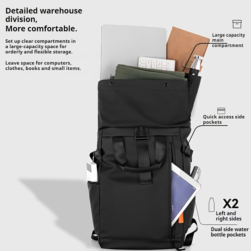Large Capacity Oxford Commuter Backpack with Adjustable Straps, Casual Business Travel Computer Bag for College Students, Black, Travel Backpack | Modern Backpack | Polyester Lined, Backpack for School