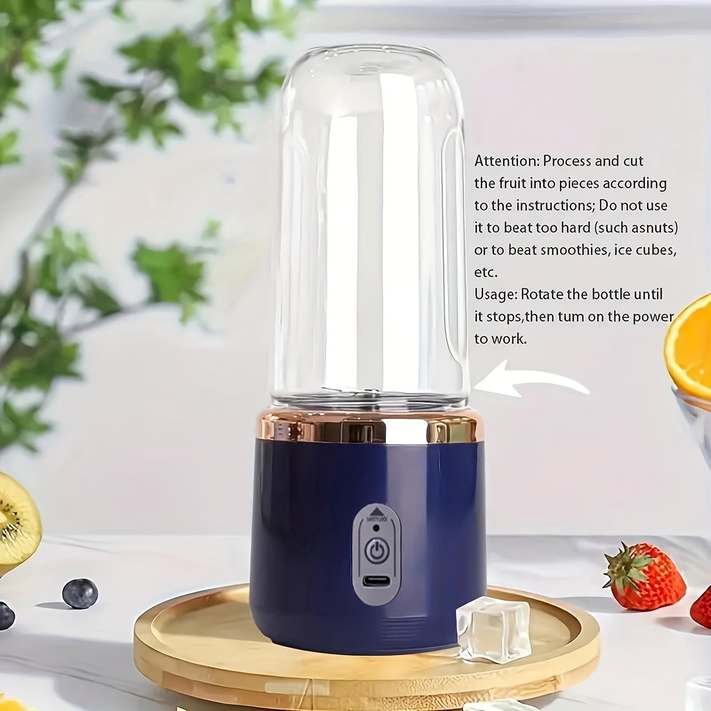 Portable Blender, Mini Smoothie and Shake Maker, USB Rechargeable Personal Mixer with 6 Blades for Fresh Juice, 430g Capacity, Stainless Steel Body, Round Shape, Ideal for Kitchen, Home, Travel - Blenders for Kitchen