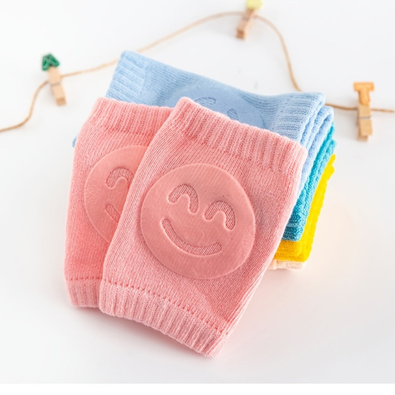 Boys Casual Knitted Knee Pads With Smile Face, Thermal Joint Protector For Autumn And Winter