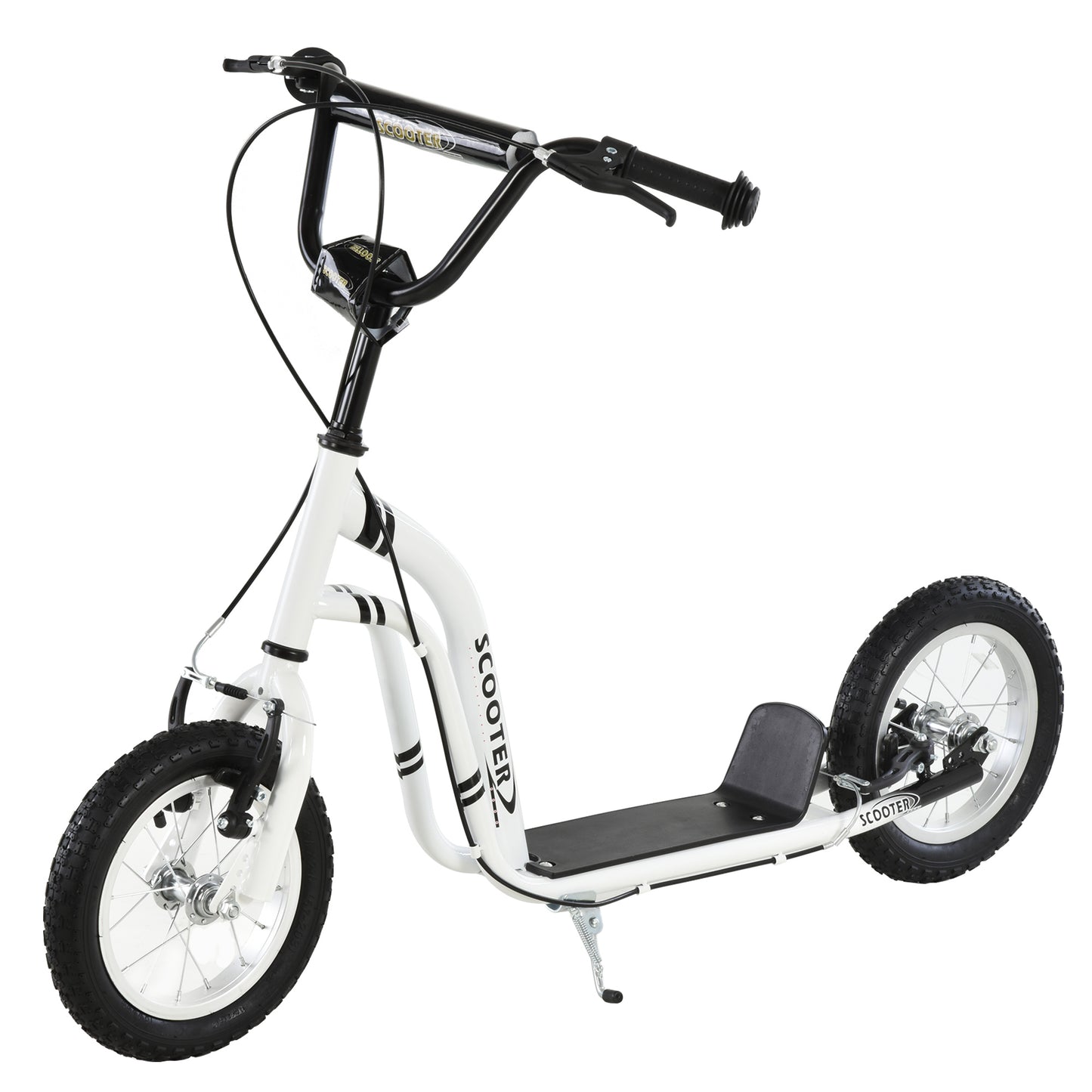 HOMCOM Scooter for Children Over 5 Years Old 2 Inflatable Rubber Wheels with Adjustable Handlebar Brakes Anti-Slip Pedal 120X58X85-95 Cm White