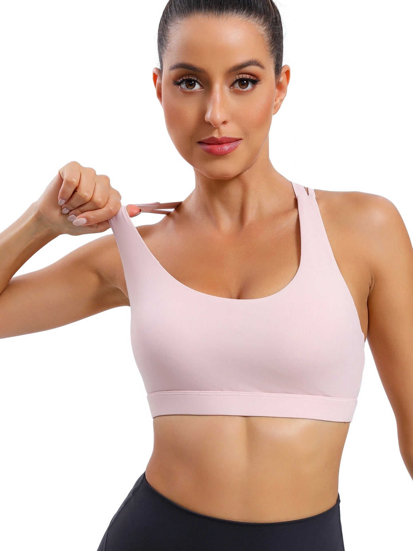 LEOQ Women's Slim Fit Yoga Sports Bra - Elegant Cross-Back Design, Mint Green Nylon Spandex Blend, Removable Pads, Medium Support for Fitness & Yoga, LEOQ