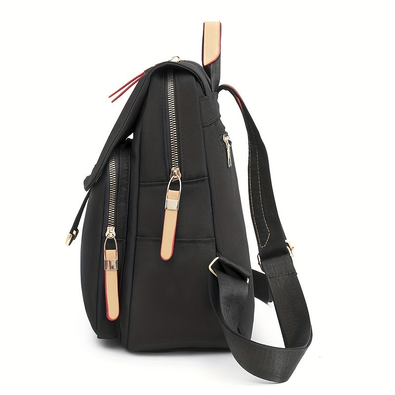 Stylish Women's Nylon Backpack - Trendy Korean Fashion Schoolbag with Multiple Compartments, Adjustable Straps & Zipper Closure in Black, Peacock Blue, Royal Blue, Lavender, or Light Purple, Versatile Carryall | Trendy School