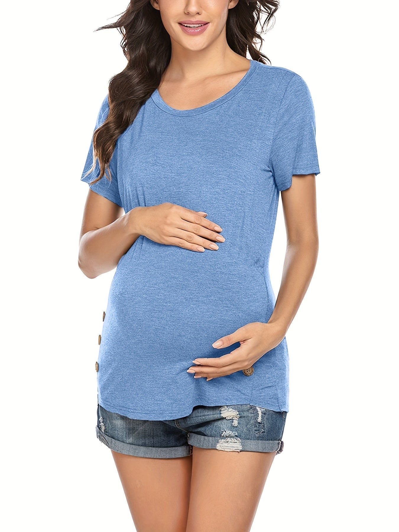Women's Maternity Nursing T-shirt, Casual Mid Stretch Breathable Breastfeeding Pregnancy Top For Outdoor