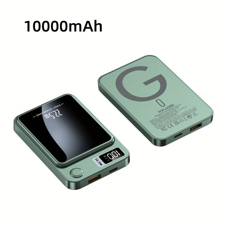 1pc KOILAGER 10000mAh Portable Power Bank with Ultrathin Magnetic Wireless Charging, 22.5W Super Fast Charge, PD20W Bi-directional Fast Charging, 15W Wireless Power, LED Display, Dual Power USB/Type-C for iPhone 16/15pro/14ma