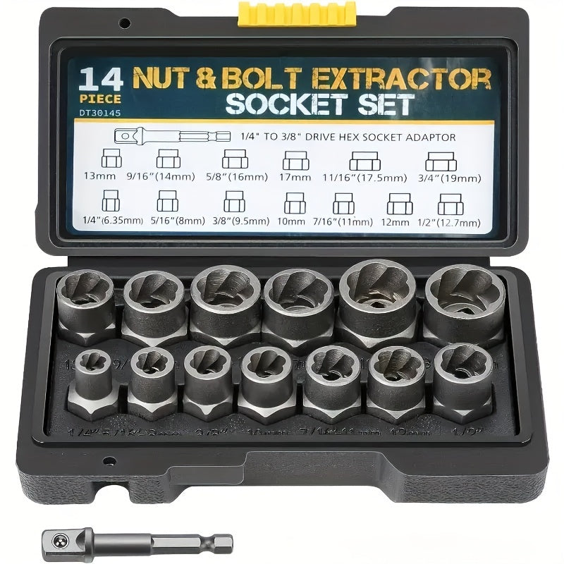 14pcs Damaged Lmpact Socket Set, Socket Set Nut And BoltExtractor Lmpact Bolt & Nut Remover-Chrome MolybdenumSteel Bolt Extractors With Storage Box