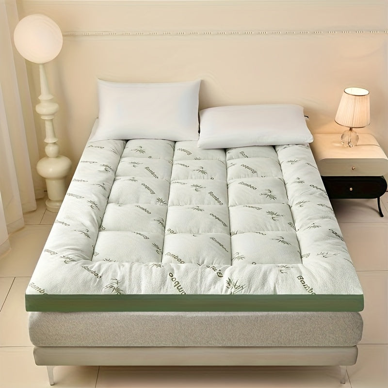 Ultra Soft King Size Mattress Topper - Bamboo Pillow Top Mattress Pad for Pressure Relief, Cooling & Breathable, Foldable Design, All-Size for Bedroom, Hotel, Dorm, Camping - Green Grey, Perfect Holiday Gift, Dorm Room Essent