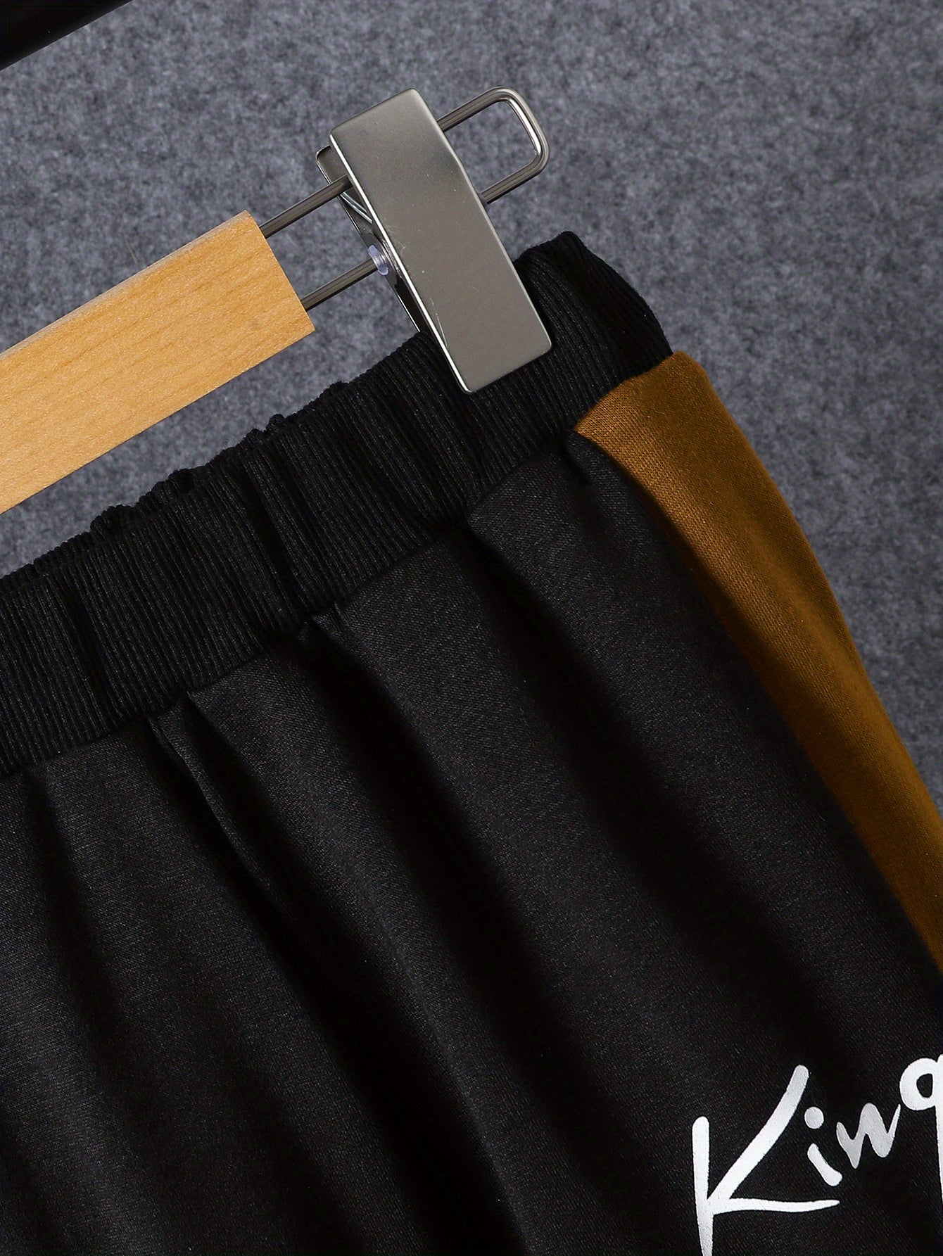 European and American Children's Clothing Boy's Long Pants Suit Medium and Large Children's Printed Letter King Contrast Color Sweatshirt and Long Pants Suit