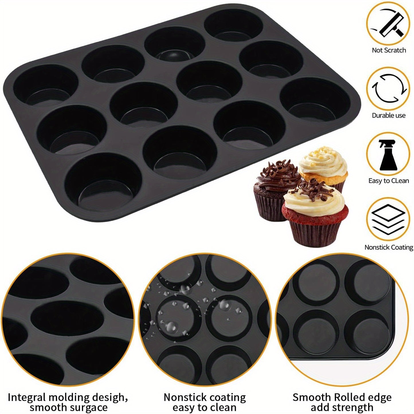 1pc, 12 Cups Silicone Muffin Pan (32.51cmx24.38cm), Nonstick BPA Free Cupcake Pan, Regular Size Silicone Mold, Baking Tools, Kitchen Gadgets, Kitchen Accessories