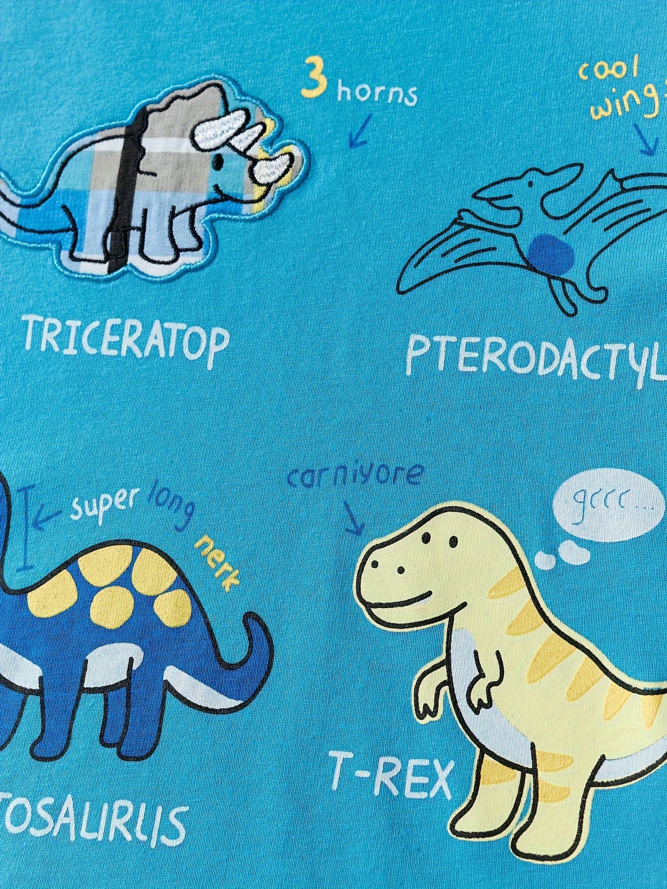 2pcs Set Kids Cotton Cartoon Dinosaur Short Sleeves Tshirt & Breathable Comfy Drawstring Plaid Shorts