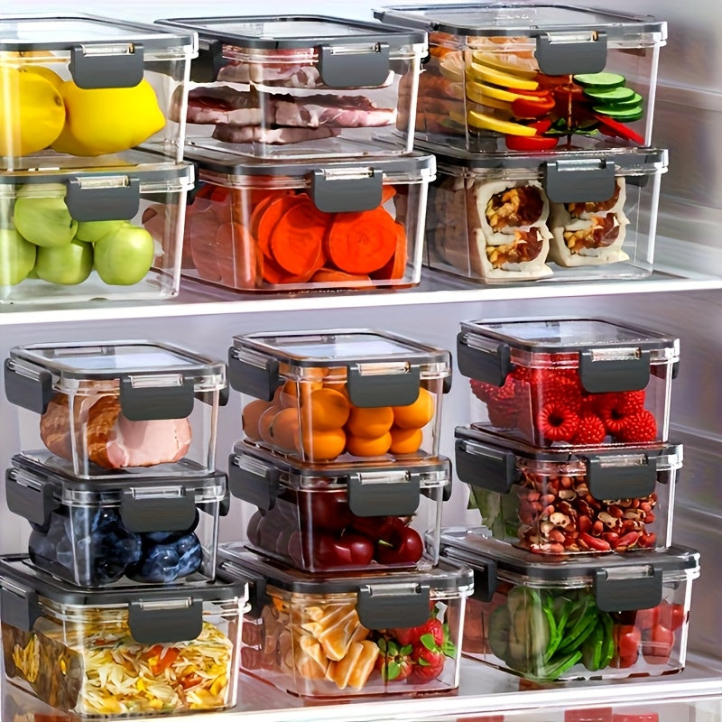 12pcs Stackable Refrigerator Storage Containers with Sealing Lids - High Transparency PET, Reusable & Durable for Fruits, Vegetables, Meats - Ideal for Kitchen, Cabinet & Fridge Organization, Refrigerator Organizers And Stora