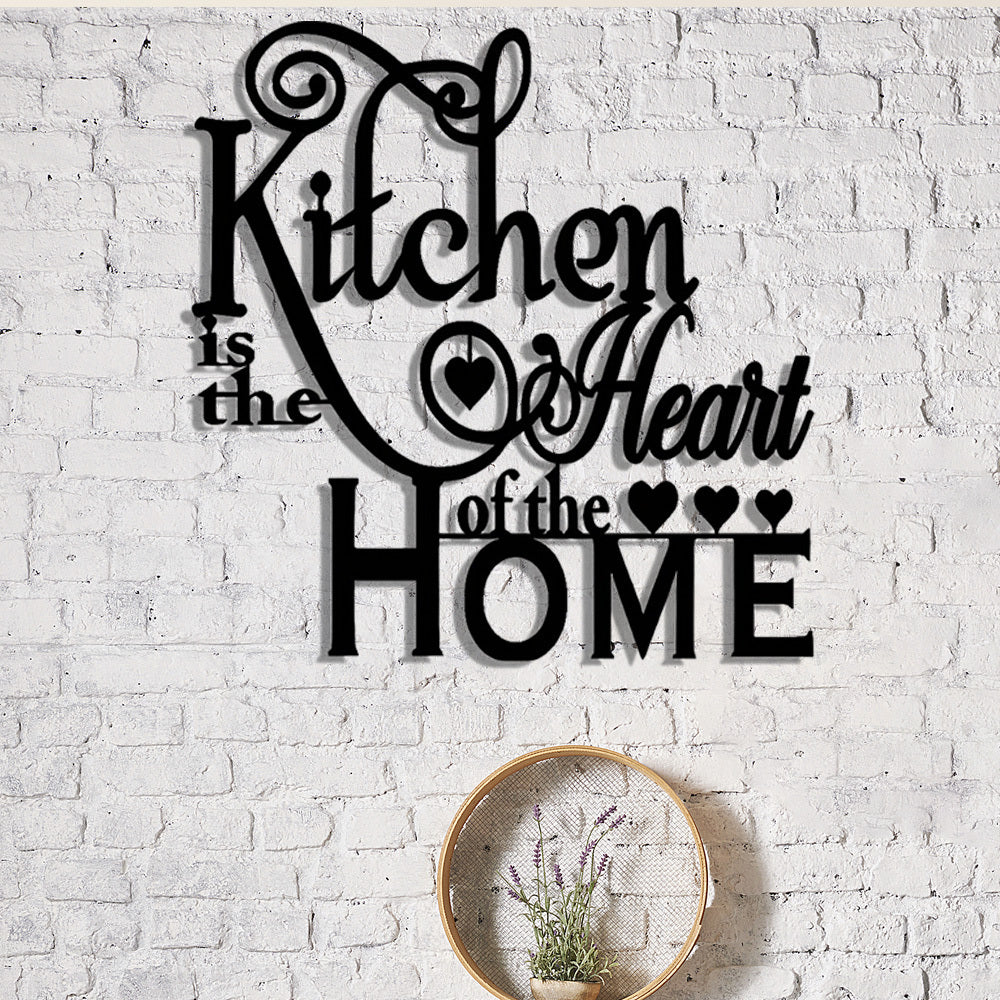 2D Flat, 1pc "Kitchen is the Heart of the Home" Metal Wall Decor - Elegant Script Kitchen Sign with Heart Accents - Durable Metal Art Plaque for Home, Cafe, Restaurant, Bar - Warming Gift for Cooks and Home Decorators, Cafe
