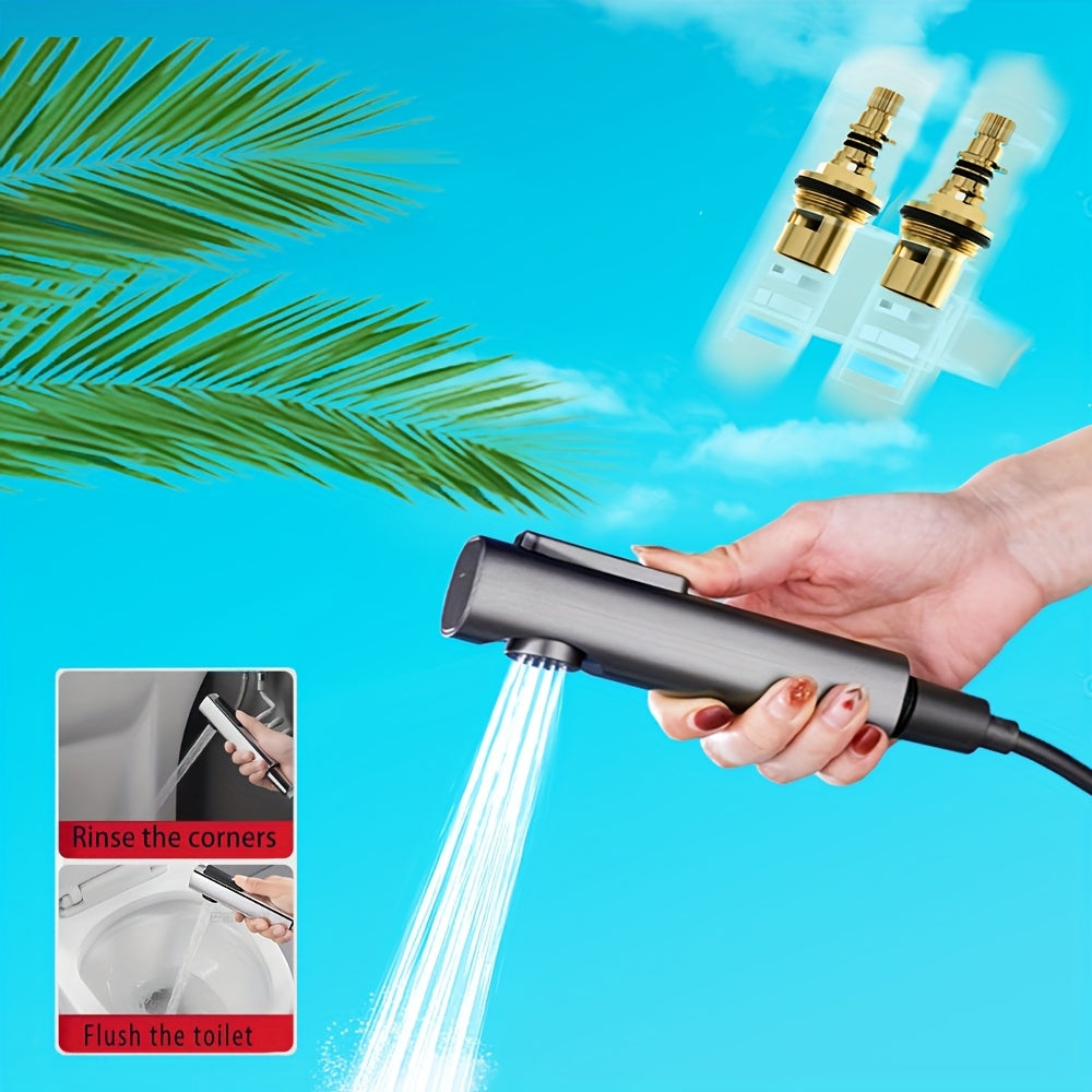 Stainless Steel Heavy-Duty Wall-Mounted Shower System with Adjustable Vertical Spray Gun - Dual-Outlet Angle Valve (G1/2 Male Thread) for Bathroom,, Car Wash - ABS Hose Compatible, Polished Chrome & Valve Core