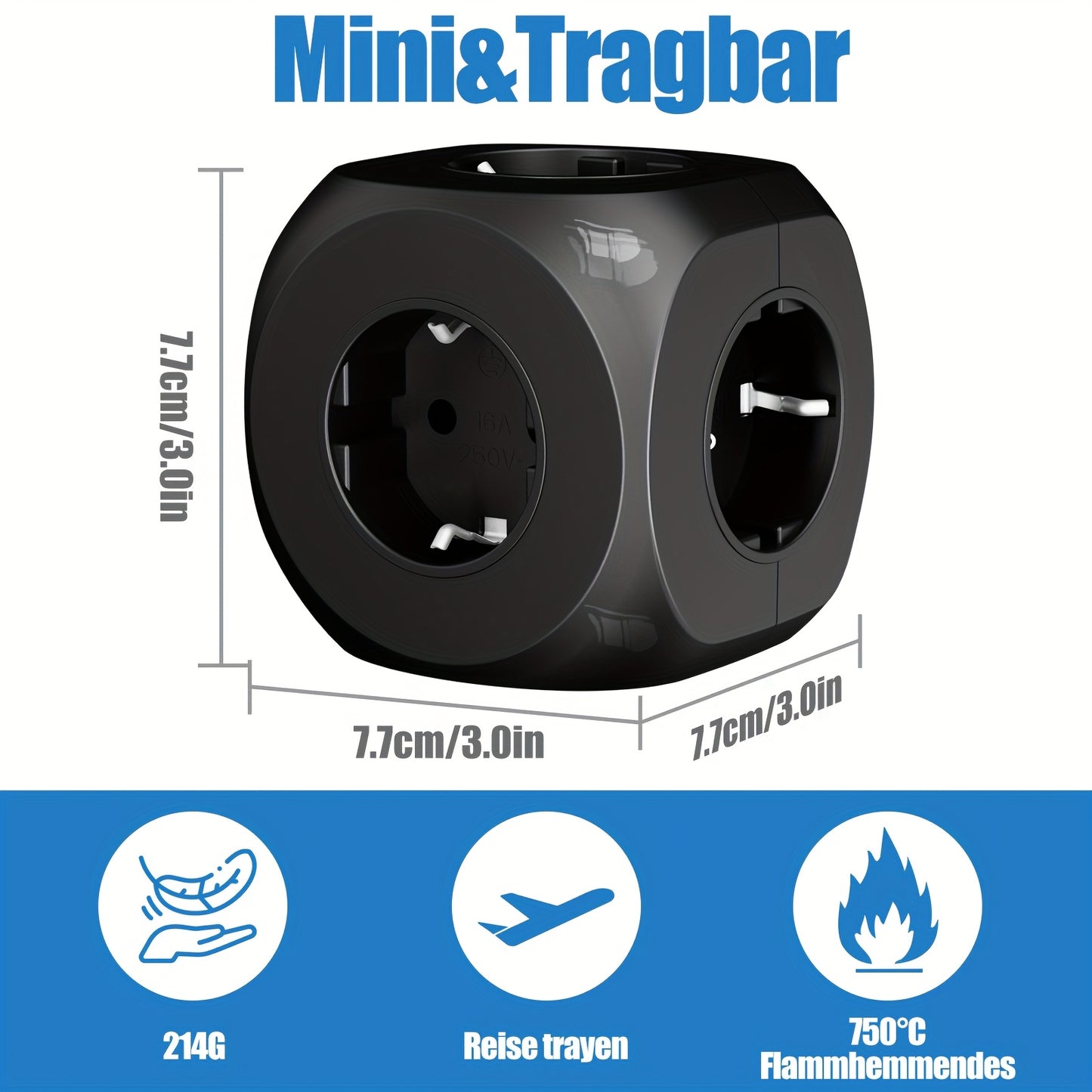 Five-in-one multi-socket cube wall plug, standard European 5 European sockets, multi-socket three-dimensional, suitable for office, home, travel