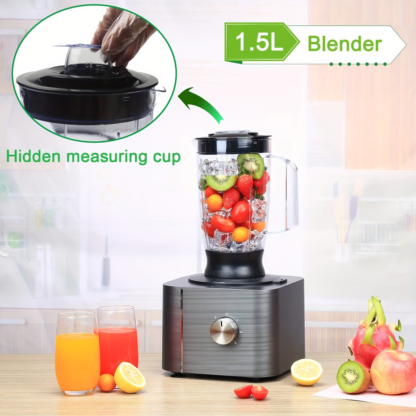 Food Processor 11-in-1 with Chopping Blending Kneading Grinding Whisking Juicing, 1100W, 3 Speeds Plus Pulse, 3.2 L Bowl and 1.5L Jug Blender