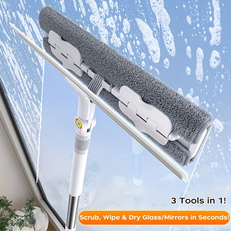 134.37cm Lengthen Microfiber Cleaning Tool, 360° Spin Flat Dust Tools, Dual-Use Dry and Wet, Stainless Steel Handle, Plastic Head, Efficient Glass Cleaner, Window Cleaning Tools, for Bathroom Doors, Windows, Floor and Car Us