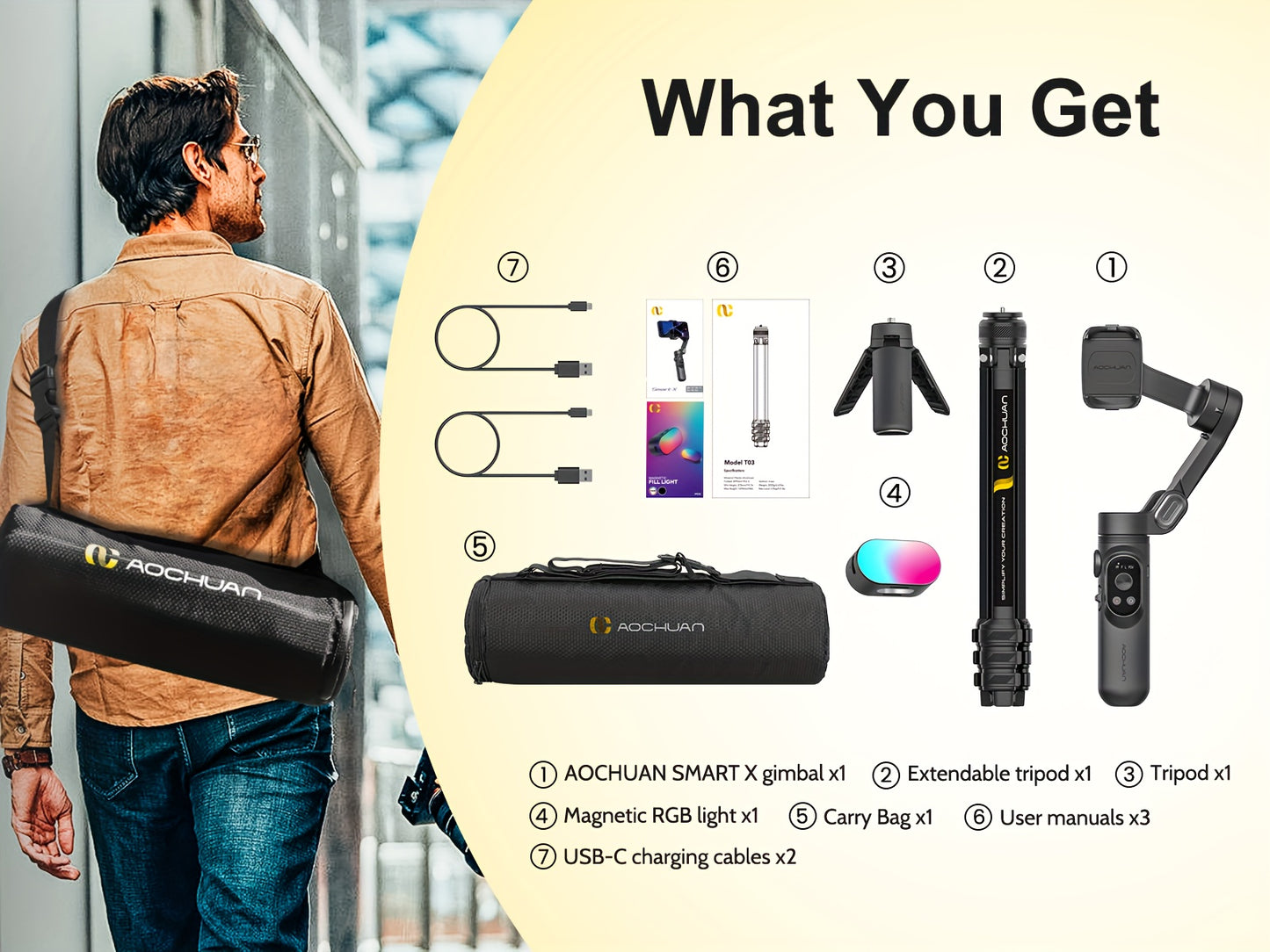 Smart X Complete Combo1 Three-Axis Stabilizer Compatible with Android&Phone 12 13 14 15 16 Pro Max Comes with Portable Carrying Bag Retractable Tripod RGB Fill Light AI Tracking 360 Degree Rotation Multi-Angle Shooting Gestur