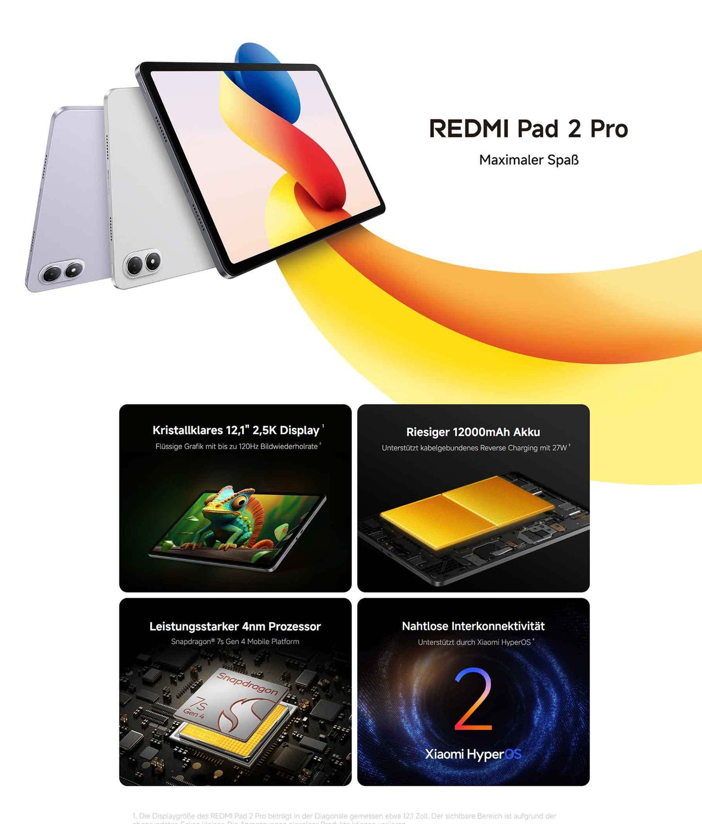 XIAOMI REDMI Pad 2 Pro, 6+128GB, 12.1", 2.5K, 120Hz Display, Huge 12,000mAh (typ) Battery, 4nm Processor, Silver