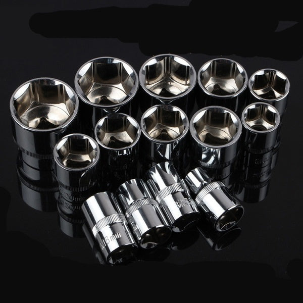 12pcs Carbon Steel Socket Wrench Set, Multi-Functional Bicycle Repair Tool Kit, with Extension Bars and Ratchet Handle for Motorcycle, Car, Boat Maintenance