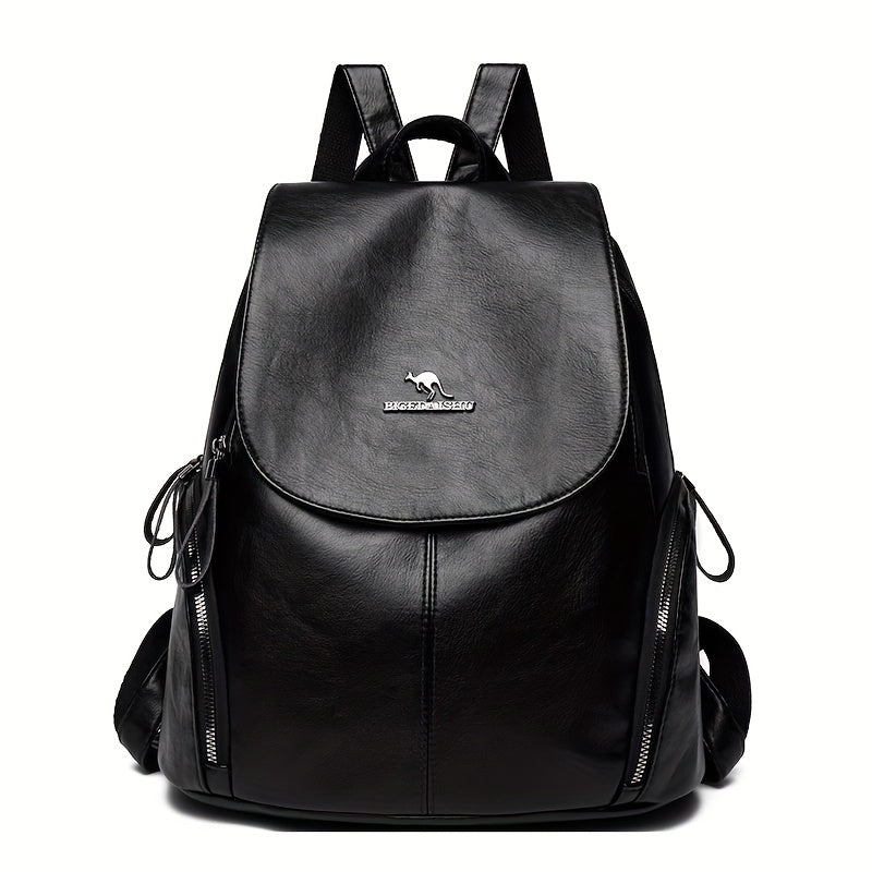 Women'S Genuine Leather Backpack - Elegant Minimalist Purse with Adjustable Shoulder Straps & Zipper Closure, Spacious Interior Compartment - for Work, Travel, School, Everyday Use - Available in Black, Red, Blue, Purple - Du