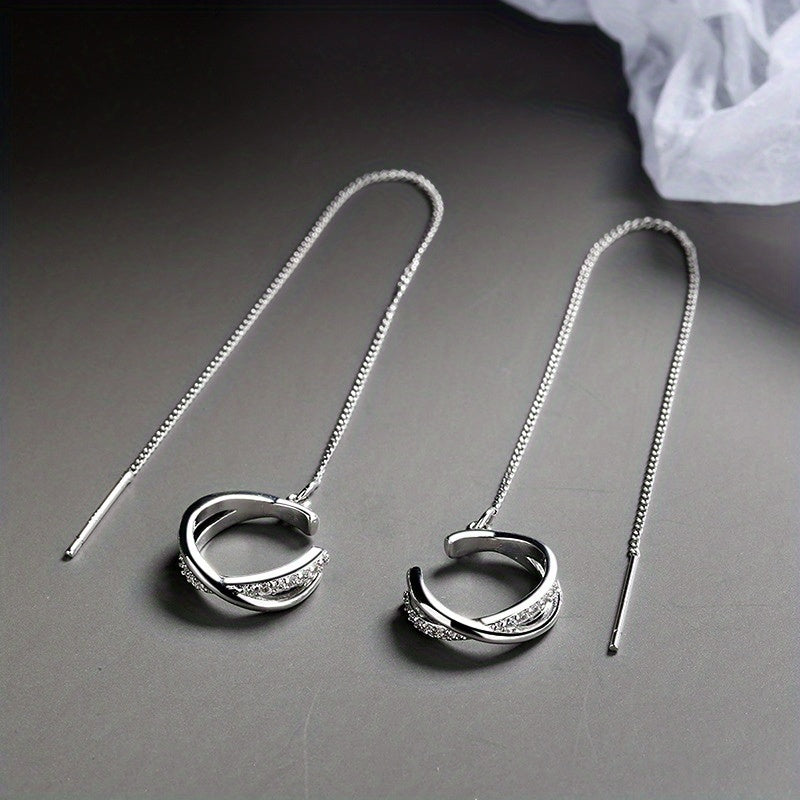 Shiny Zircon Decor Sexy Ear Cuff Threader Earrings Copper Jewelry Exquisite Female Gift Daily Casual