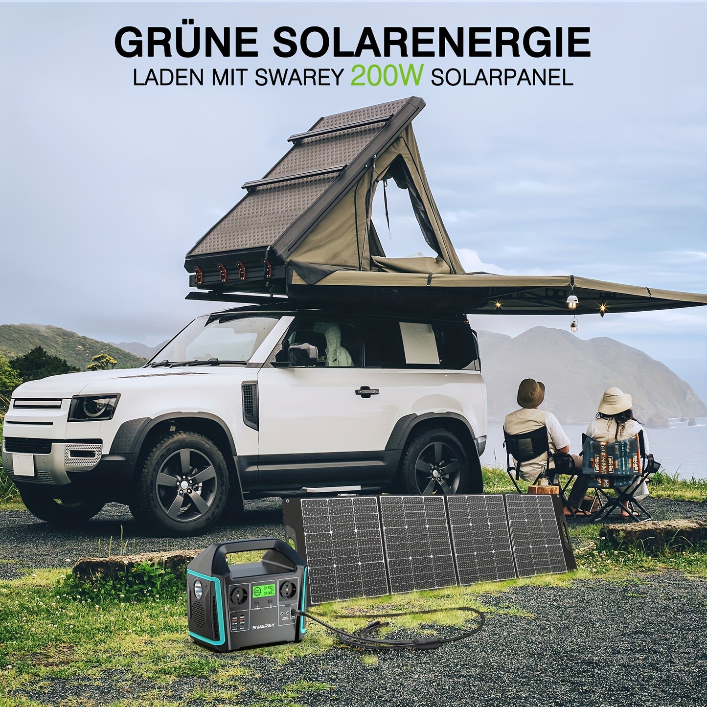 SWAREY Portable Power Station with 200W Solar Panel, 725.76Wh Solar power bank, 1000 W (Surge 1500 W) AC Outputs/Pure Sine Wave, Emergency power bank, 2 X 65 W USB-C Connection, Power power bank Battery for Outdoors, Camping,