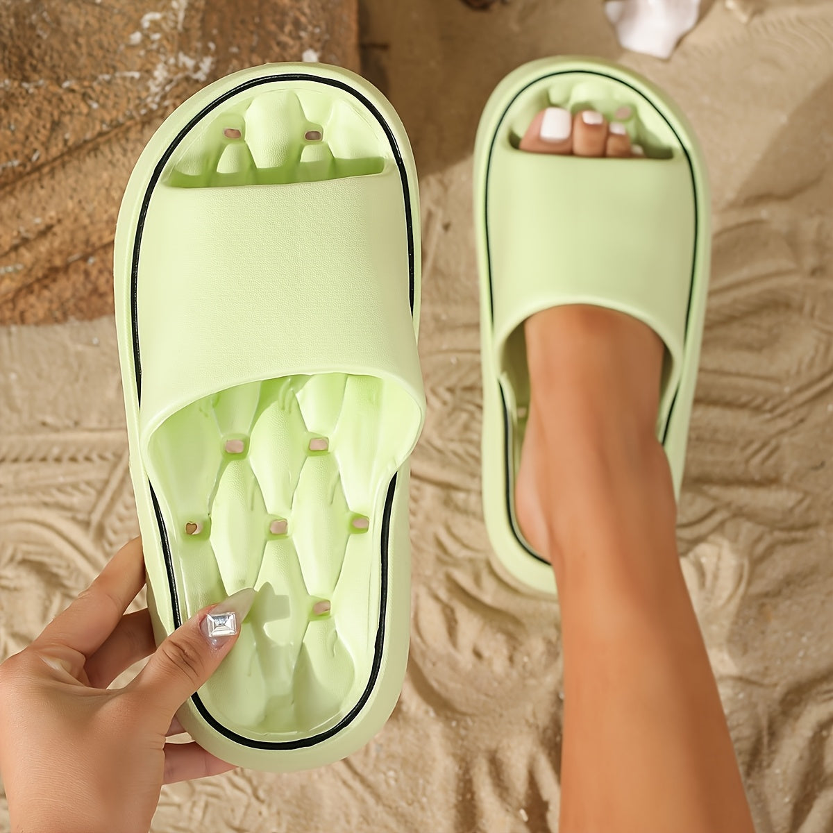 Women'S Comfortable EVA Slides - Non-Slip, Cushioned Thick Sole, Round Toe, Ribbed Texture - Ideal for Indoor/Outdoor Use, Beach & Home Relaxation, All-Season Slippers, Indoor Slippers|Elegant Slippers|EVA Material Slides