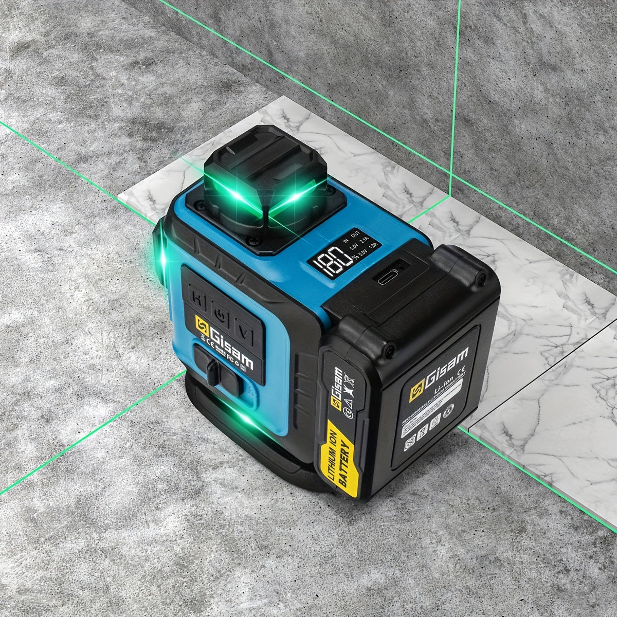 Gisam Multifunctional 16 Lines 4D Green Laser Level with Tripod & App Control, 360° Self-Leveling Horizontal & Vertical Cross Lines, USB & Battery Powered, Includes Carrying Case, Super-Powerful Beam, Portable Design for Ind