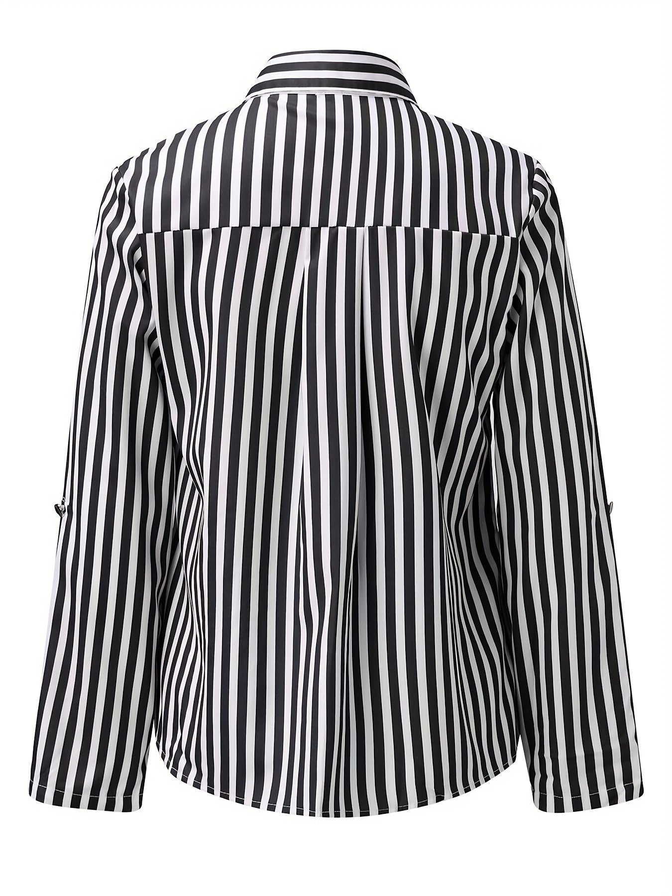 Striped Print Button Front Shirt, Elegant Long Sleeve Business Work Shirt With A Collar, Women's Clothing