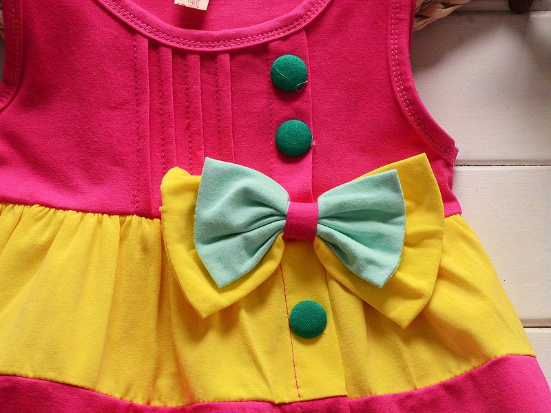 Stylish Color Block Outfit - Cute Bow Puffy Hem Vest & Pocket Shorts Two-piece Set Toddler Baby Clothes Outdoor Clothes Outdoor Suit