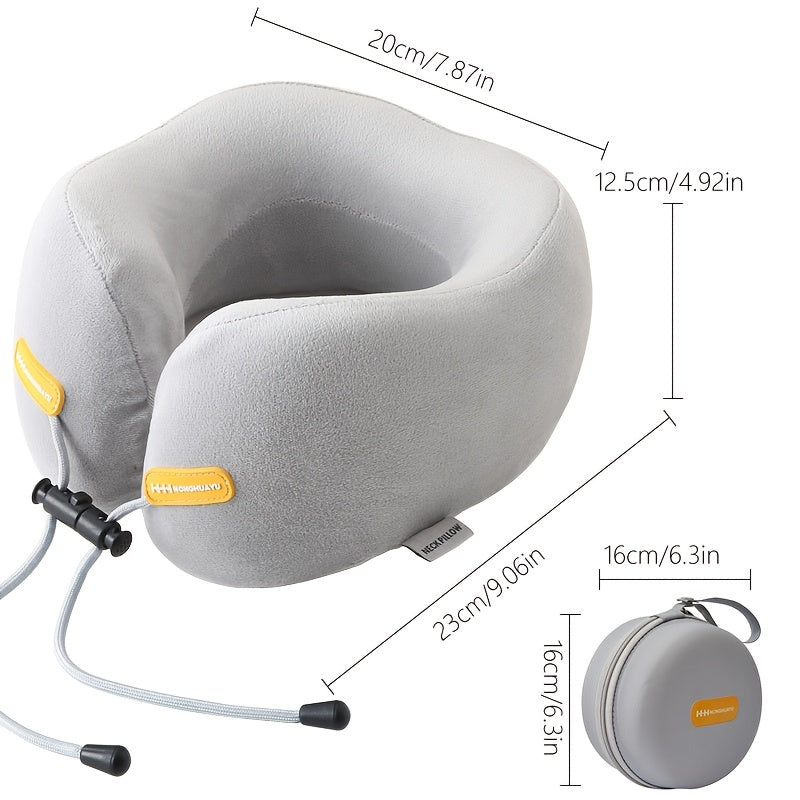 Polyurethane Foam Travel Neck Pillow - Ergonomic U-Shaped Contour Design with Adjustable Strap & 3 Fluffy Earplugs, Medium-Soft Grey Flannel Cover for Airplane, Car, Office & Home Use, Neck Pillow for Travel for Plane, Car Sl