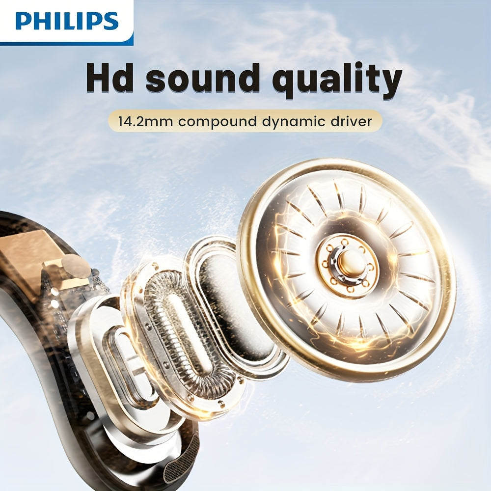 For Philips 2025 New Style True Wireless Music Headset Gaming Earbuds - Wireless, Noise Cancelling, Built-in Microphone, USB Rechargeable, Open Back Design for Running, Sports, Android & for iPhone, Gaming Headphones, Sleek E