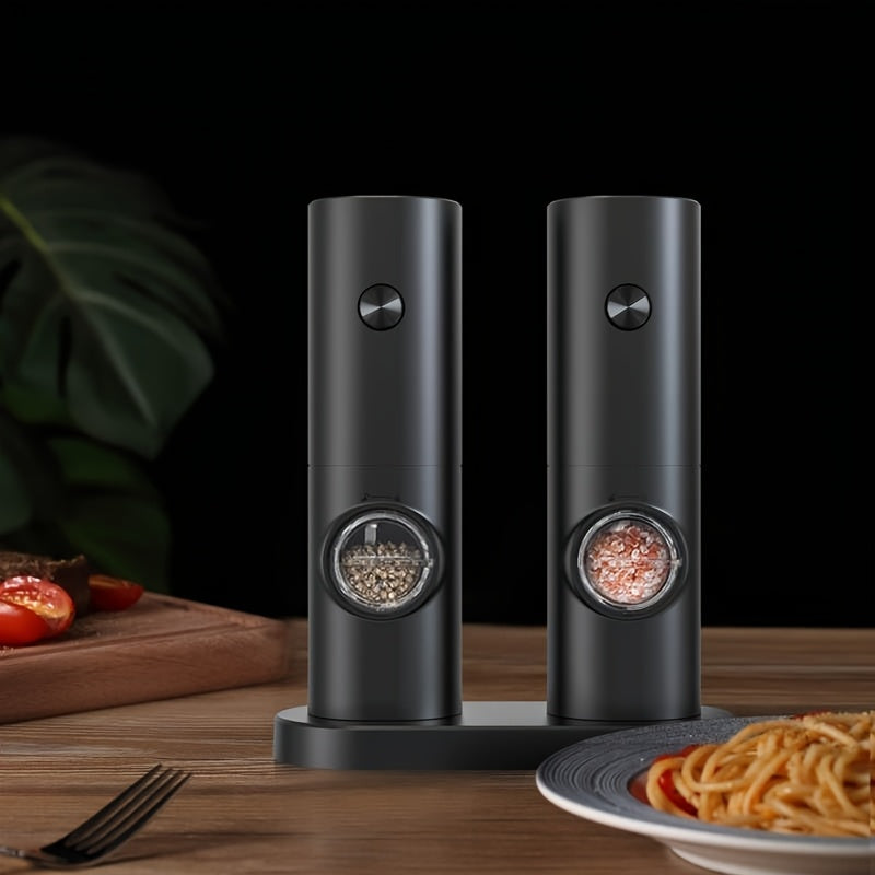 2pcs Electric Salt and Pepper Grinder Set with Adjustable Seam/Fineness, One-Touch Operation, (/Battery), Compact and Portable Base with ABS Housing & Black/White Design, Ideal Gift