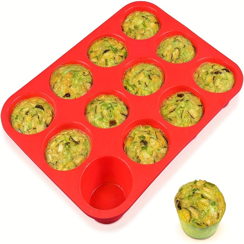 1pc, 12 Cups Silicone Muffin Pan (32.51cmx24.38cm), Nonstick BPA Free Cupcake Pan, Regular Size Silicone Mold, Baking Tools, Kitchen Gadgets, Kitchen Accessories