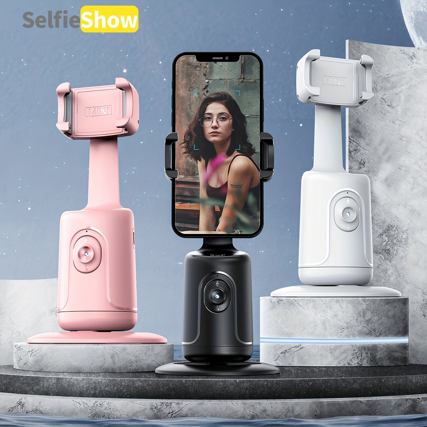 Compact 360° Auto Face Tracking Tripod & Selfie Stick - USB Rechargeable, Fast & Accurate for Vlogging, Live Streaming | Portable Smartphone Holder with Powerful Motor, Rotation, and App Control