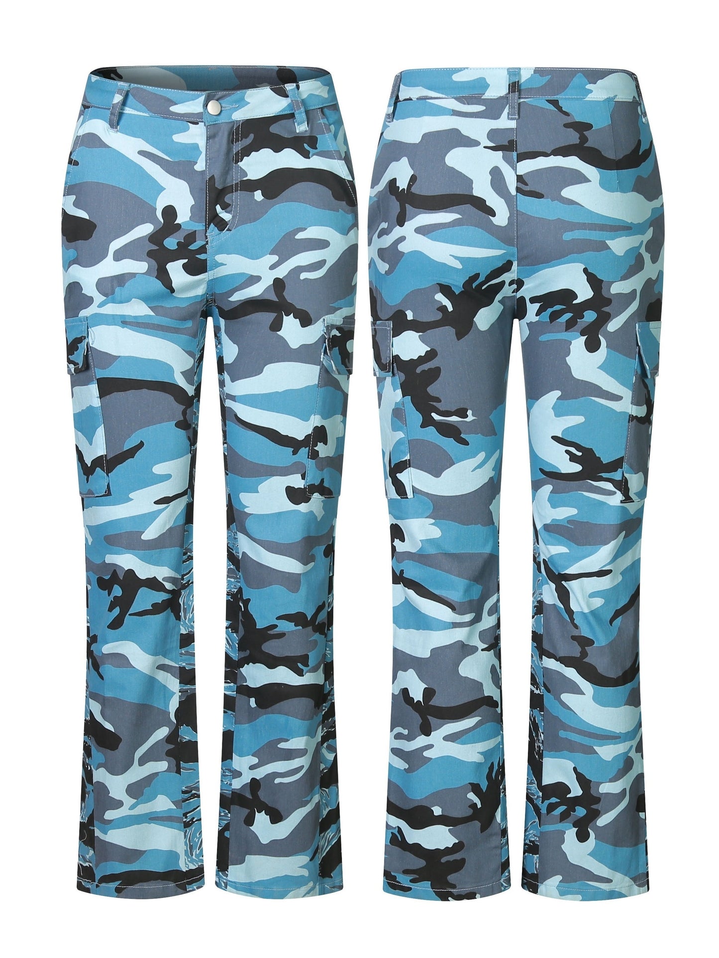 High Waist Straight Camouflage Cargo Jeans, Camo Print Medium Stretch Side Flap Pocket High Rise Denim Pants, Women's Denim Jeans & Clothing