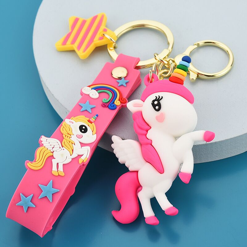 Creative Cute Multicolor Rainbow Pony Cartoon Unicorn Car Bag Keychain Keychain Men And Women Pendant Small Gifts