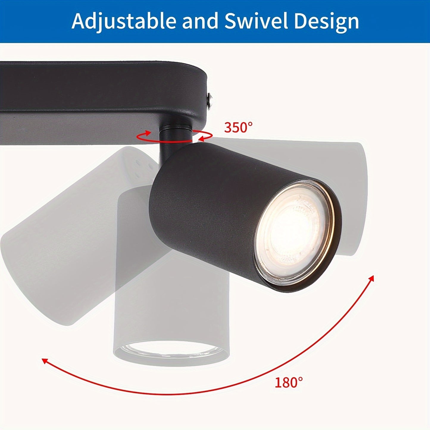 4-Head Adjustable Spotlight Ceiling Light Fixture - Modern Black Metal Semi-Flush Mount with 4 Adjustable Arms, 110-240V Hardwired, No Battery Needed, Easy Installation for Living Room, Bedroom, Office, Kitchen, Bathroom, Cei