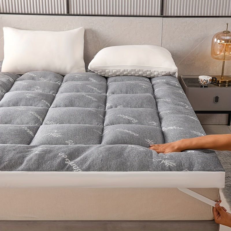 Ultra Soft King Size Mattress Topper - Bamboo Pillow Top Mattress Pad for Pressure Relief, Cooling & Breathable, Foldable Design, All-Size for Bedroom, Hotel, Dorm, Camping - Green Grey, Perfect Holiday Gift, Dorm Room Essent