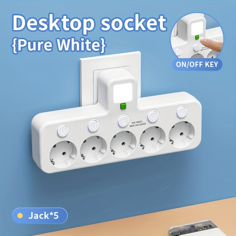 Plug Converter Socket with 5 Sockets, Multi-Port Wall Socket with Independent Switch And Small Night Light Adapter