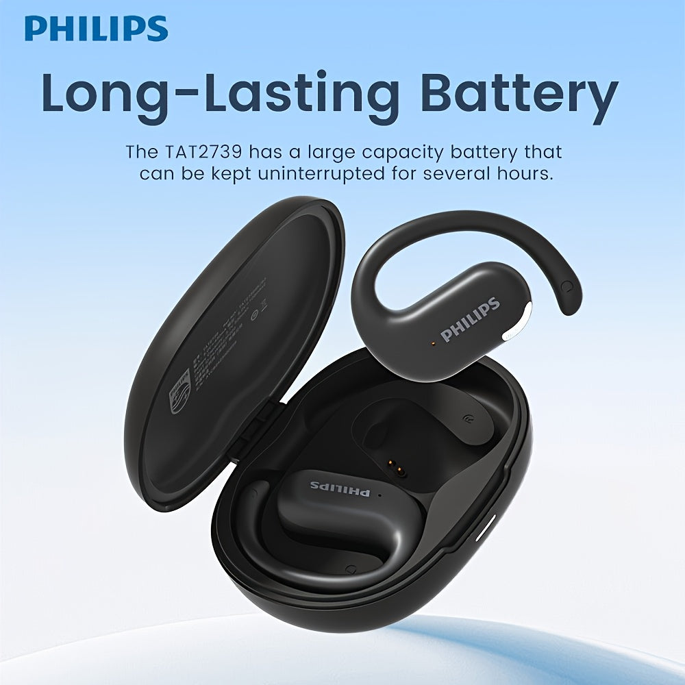 For Philips Wireless Earbuds with Ear Hook Design, Long Battery Life, Touch Control, Wireless Charging Case, Open-Back Sports Headphones for Running & Exercise, USB-C Charging, Condenser Microphone, Compatible with Cellphones