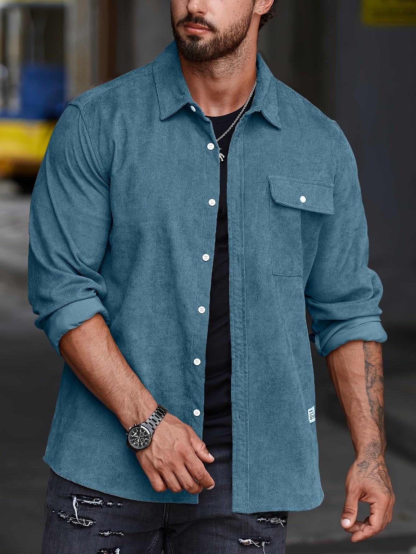 Stylish Men's Casual Lapel Shirt - Comfortable Button-Up Long Sleeve Shirt For Everyday Wear