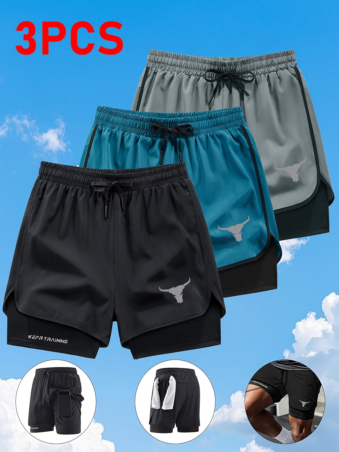 Zhiyu OBM 3pcs Men's Fitness Running Shorts, Elastic Waistband, Soft Lining, Towel Included, Perfect as a Gift